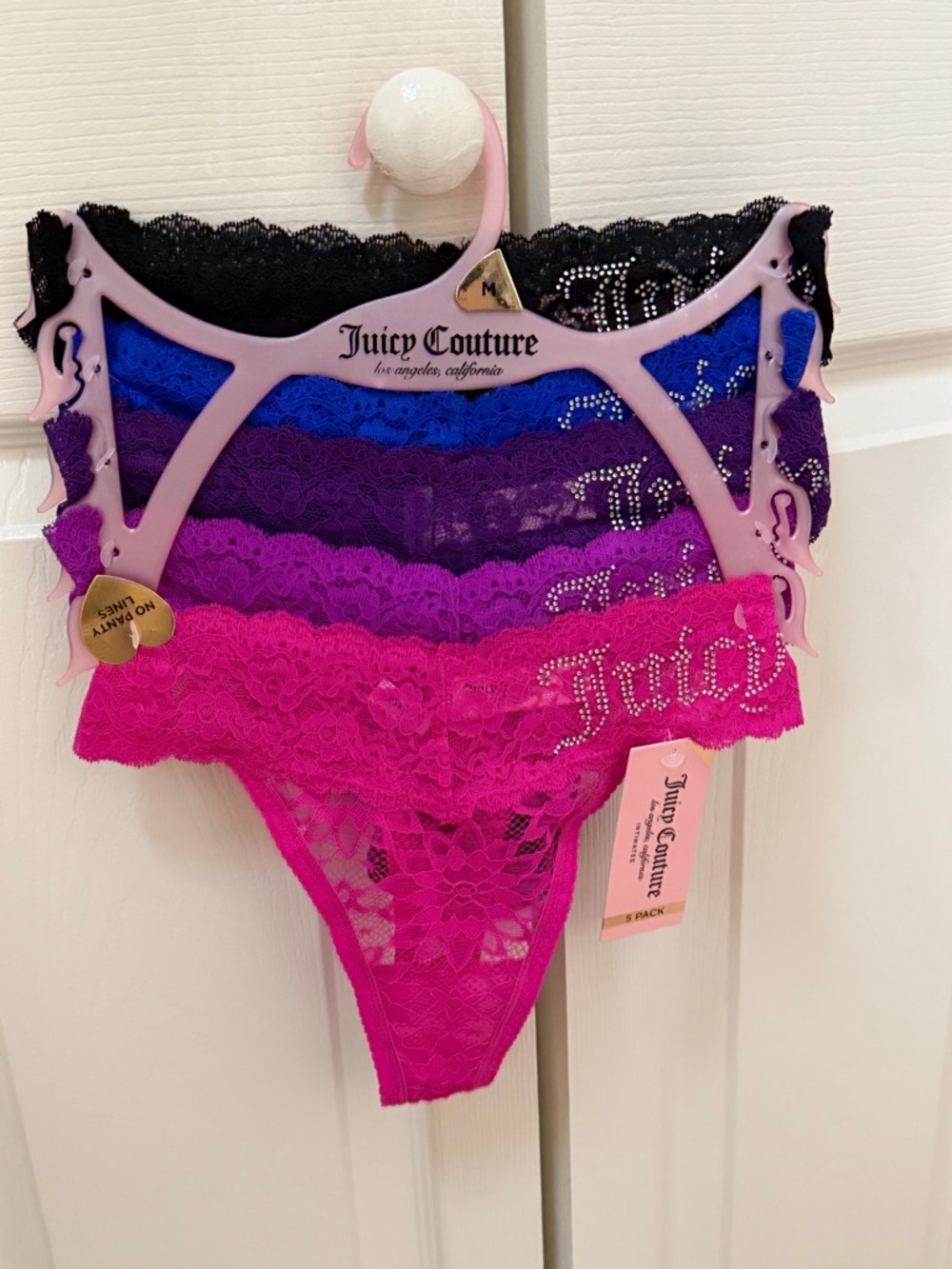 NWT - Juicy Couture 5 piece Women's Lace Thong Set - Size Medium